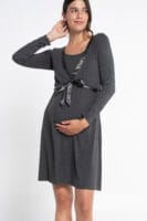 CAMISÓN LACTANCIA GRIS CON CINTA DE SATÉN