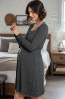 CAMISÓN LACTANCIA GRIS CON CINTA DE SATÉN