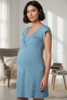 CAMISÓN LACTANCIA M/C AZUL TOPITOS