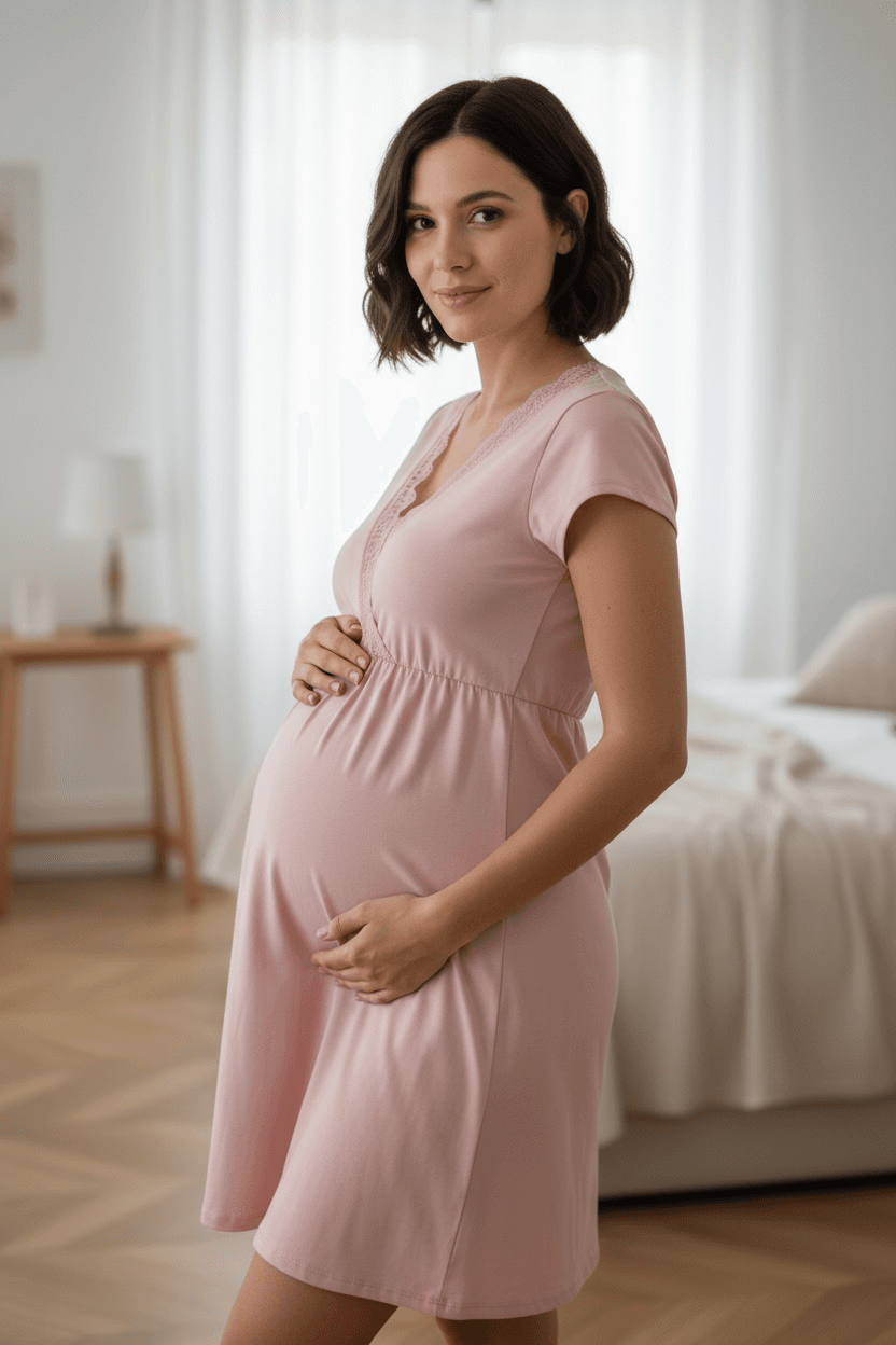 CAMISÓN LACTANCIA Y PREMAMÁ MANGA CORTA ROSA